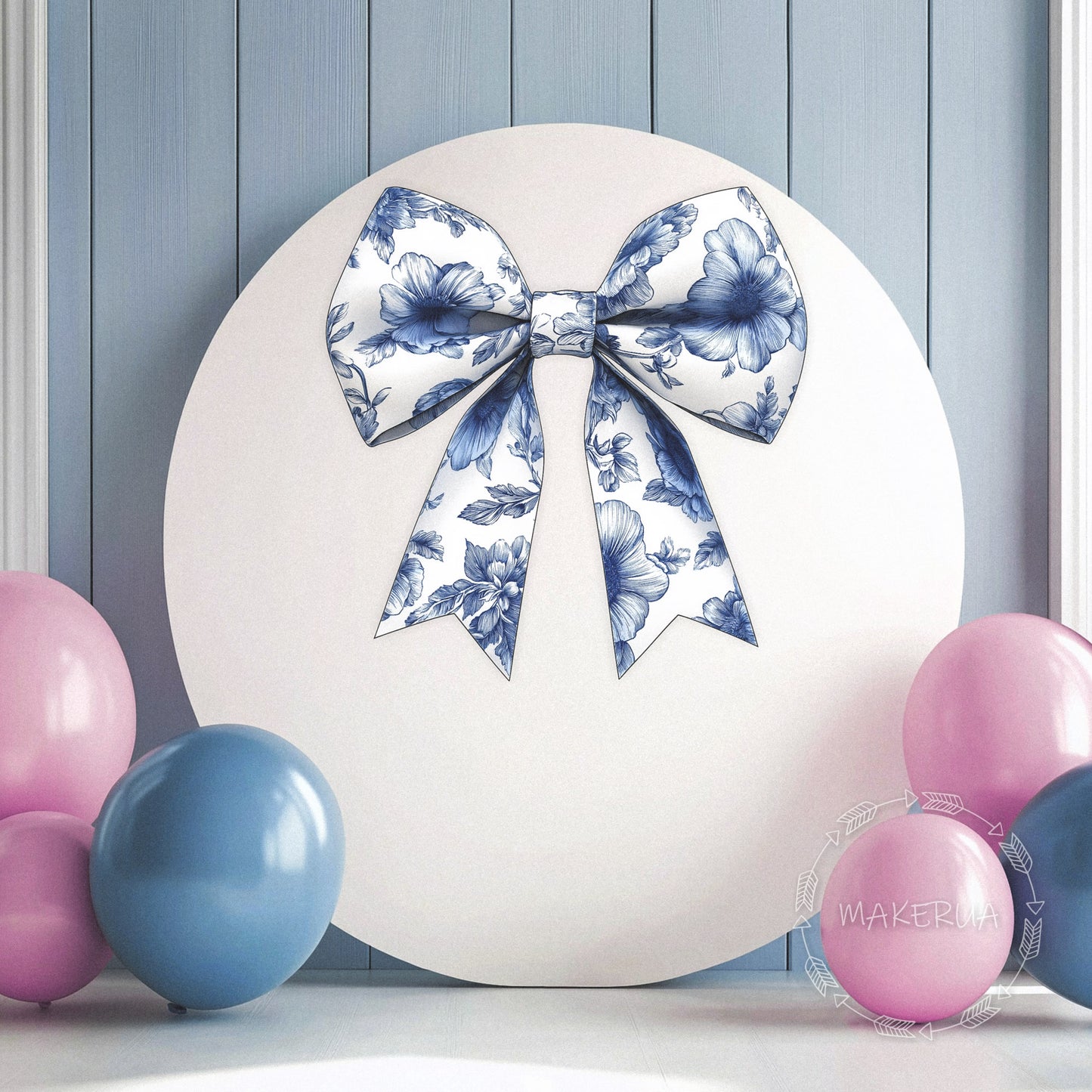 Blue Floral Bow Printed Decor for Birthday Wedding Baby Shower Cute Cutouts Home Room Wall Party Props Decorations - MakerUA