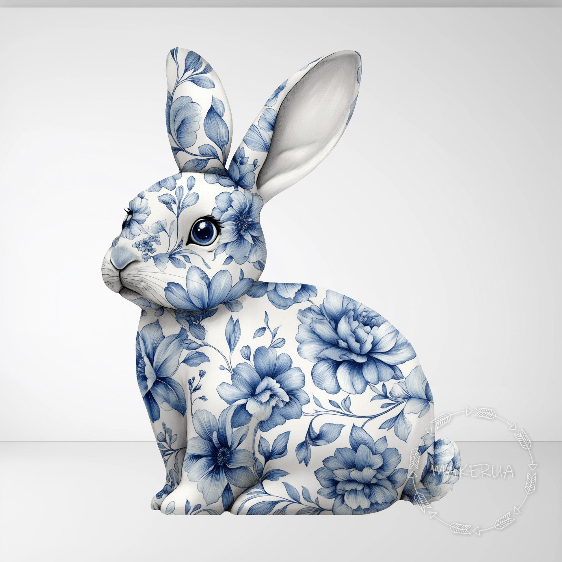 Blue Floral Bunny Rabbit Printed Decor for Birthday Easter Wedding Baby Shower Cutouts Party Props Arch Backdrop Decorations - MakerUA