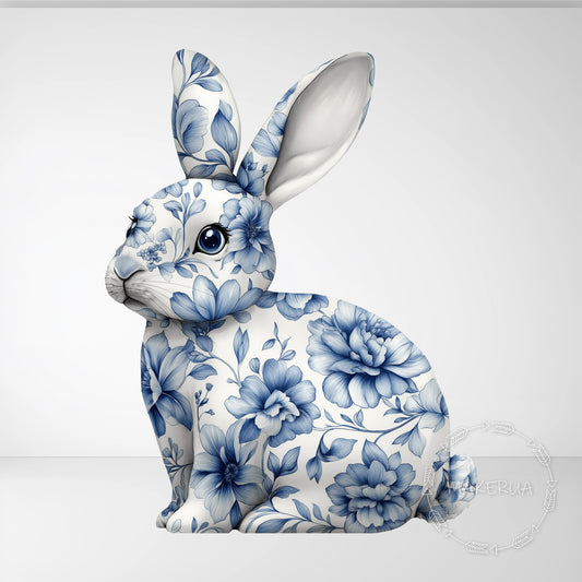 Blue Floral Bunny Rabbit Printed Decor for Birthday Easter Wedding Baby Shower Cutouts Party Props Arch Backdrop Decorations - MakerUA
