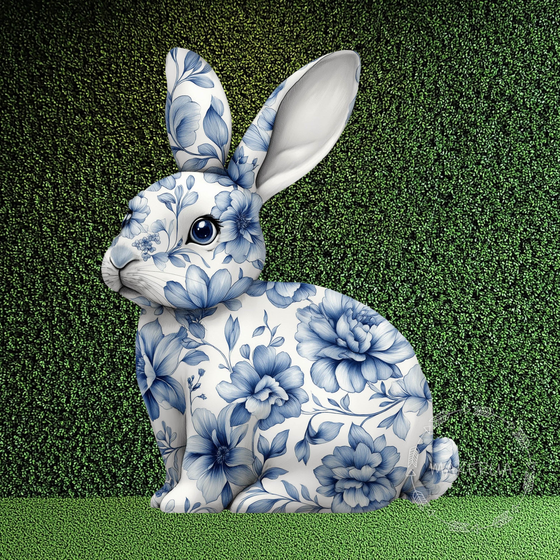 Blue Floral Bunny Rabbit Printed Decor for Birthday Easter Wedding Baby Shower Cutouts Party Props Arch Backdrop Decorations - MakerUA