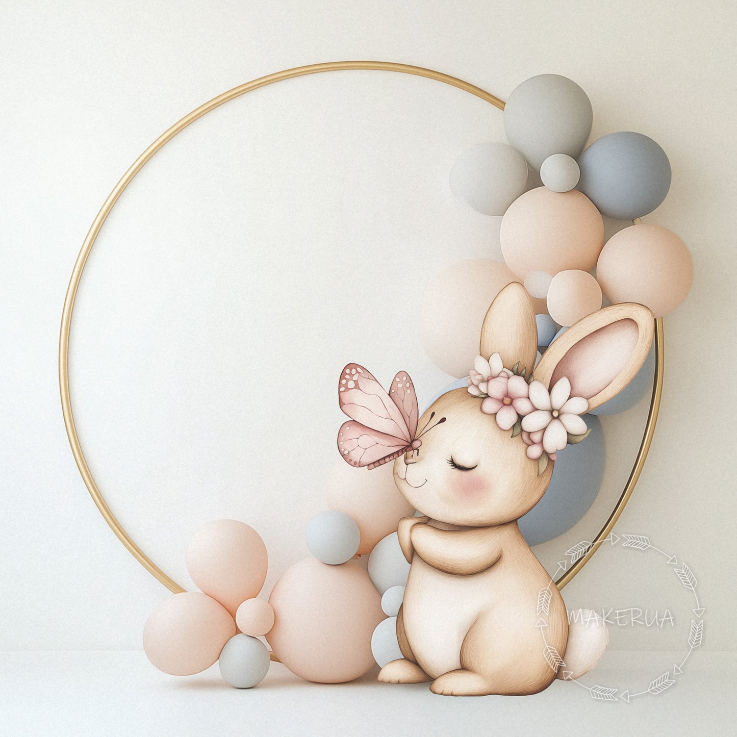 Bunny with Butterfly Printed Decor for Birthday Wedding Girl Baby Shower Cute Rabbit Animal Cutouts Party Props Decorations - MakerUA