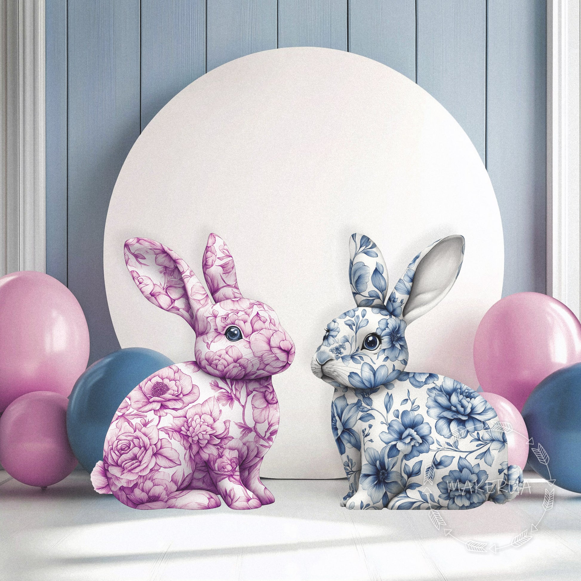 Pink Floral Bunny Rabbit Printed Decor for Birthday Easter Wedding Baby Shower Cutouts Party Props Arch Backdrop Decorations - MakerUA