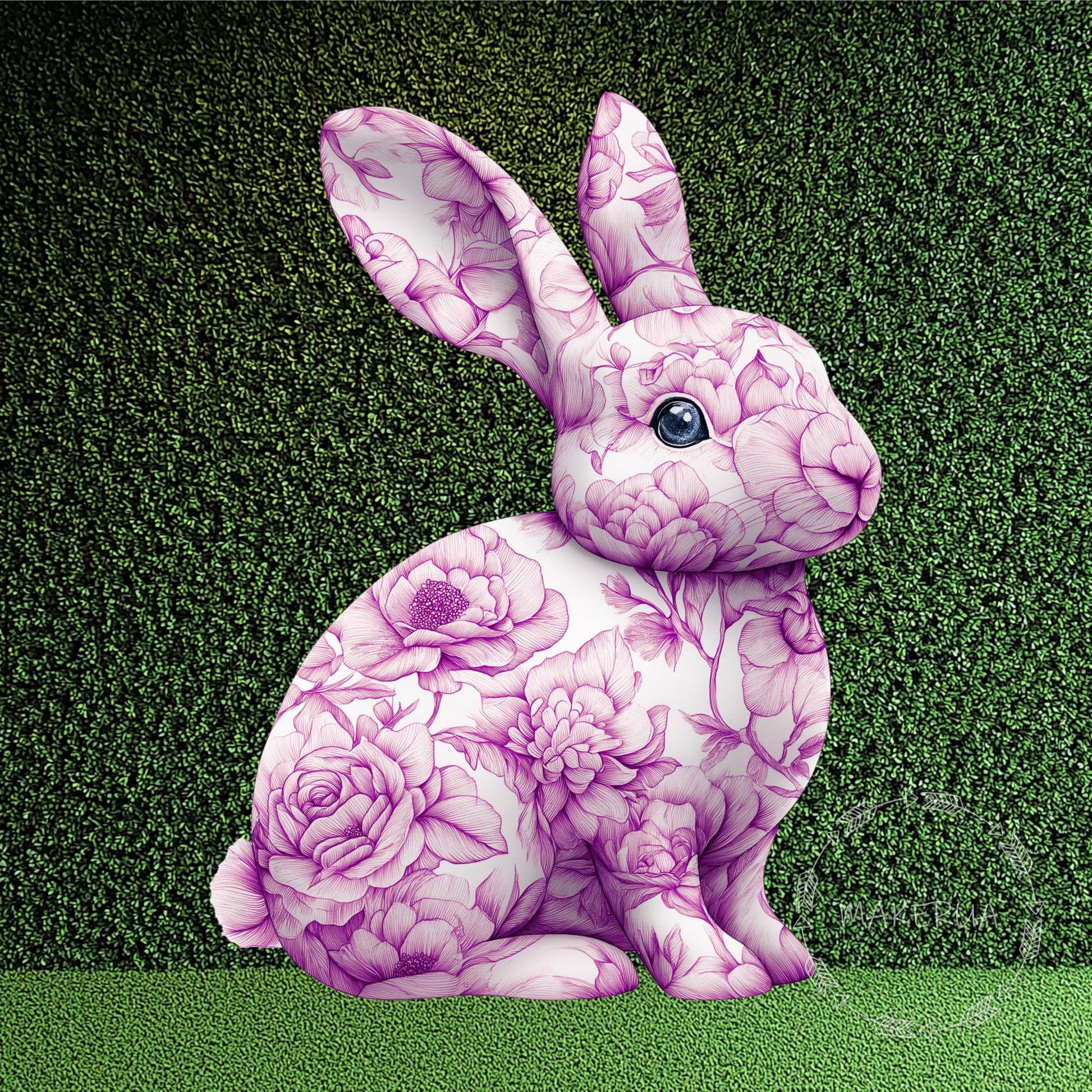 Pink Floral Bunny Rabbit Printed Decor for Birthday Easter Wedding Baby Shower Cutouts Party Props Arch Backdrop Decorations - MakerUA