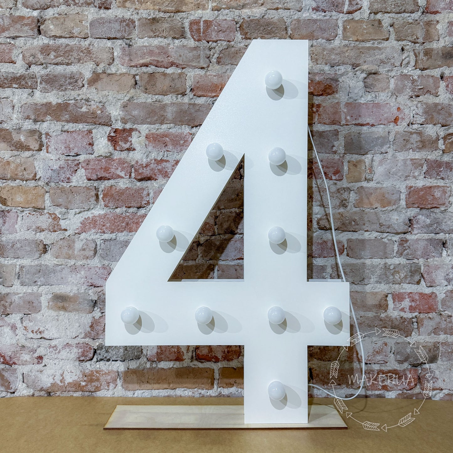 Number 4 Four birthday 1m (3.3ft) + LED Light Bulbs marquee numbers neon sign backdrop white decoration large giant big party props decor NHW4 - MakerUA