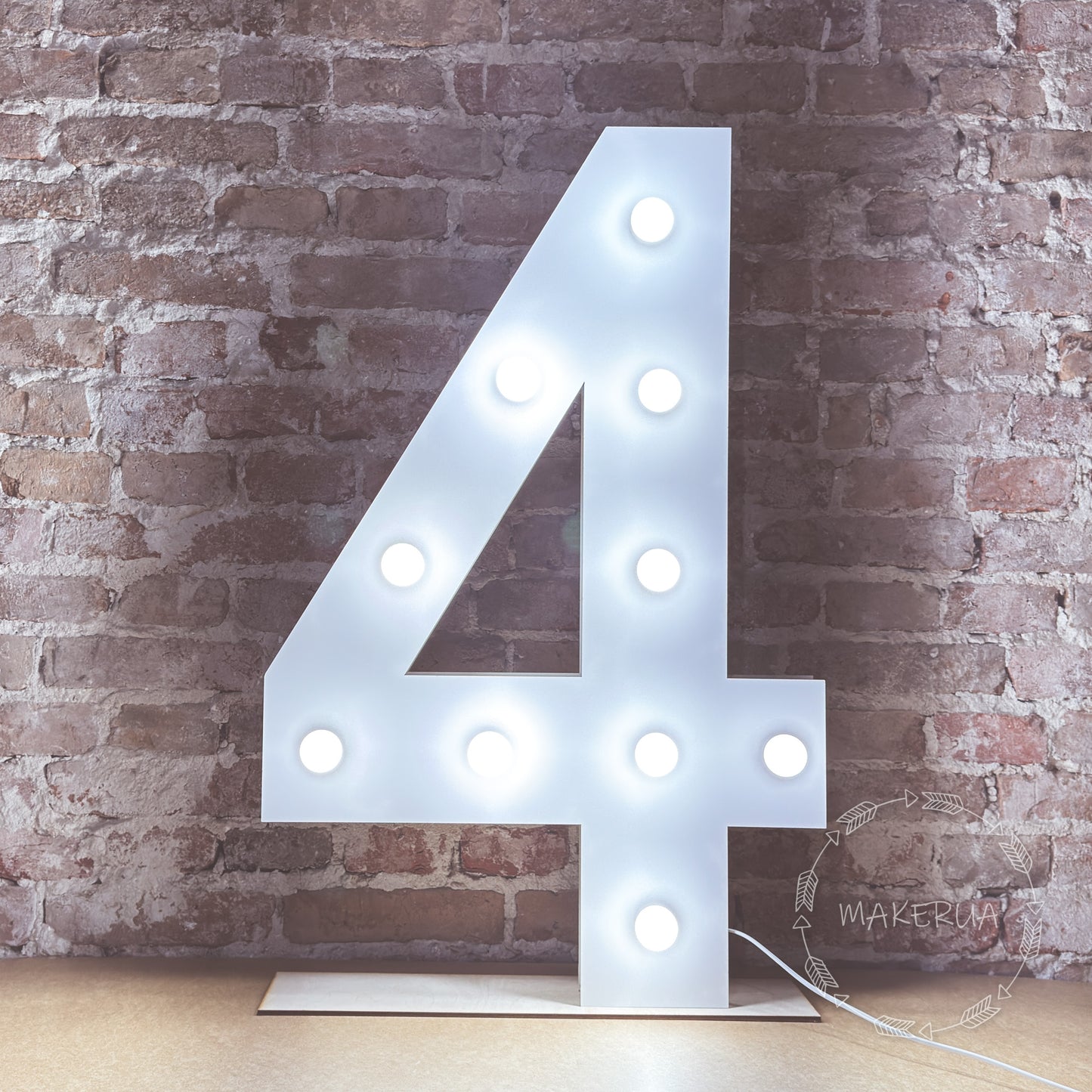 Number 4 Four birthday 1m (3.3ft) + LED Light Bulbs marquee numbers neon sign backdrop white decoration large giant big party props decor NHW4 - MakerUA