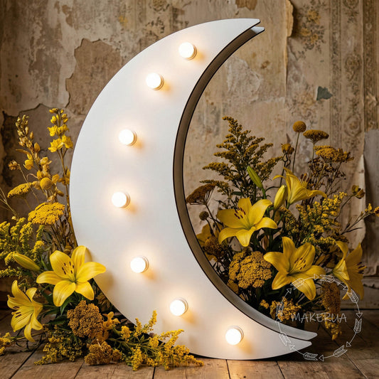 Crescent Moon with LED Bulbs in Set marquee light up giant huge large decorations sign for christmas birthday party neon lamp baby boy decor style1 - MakerUA