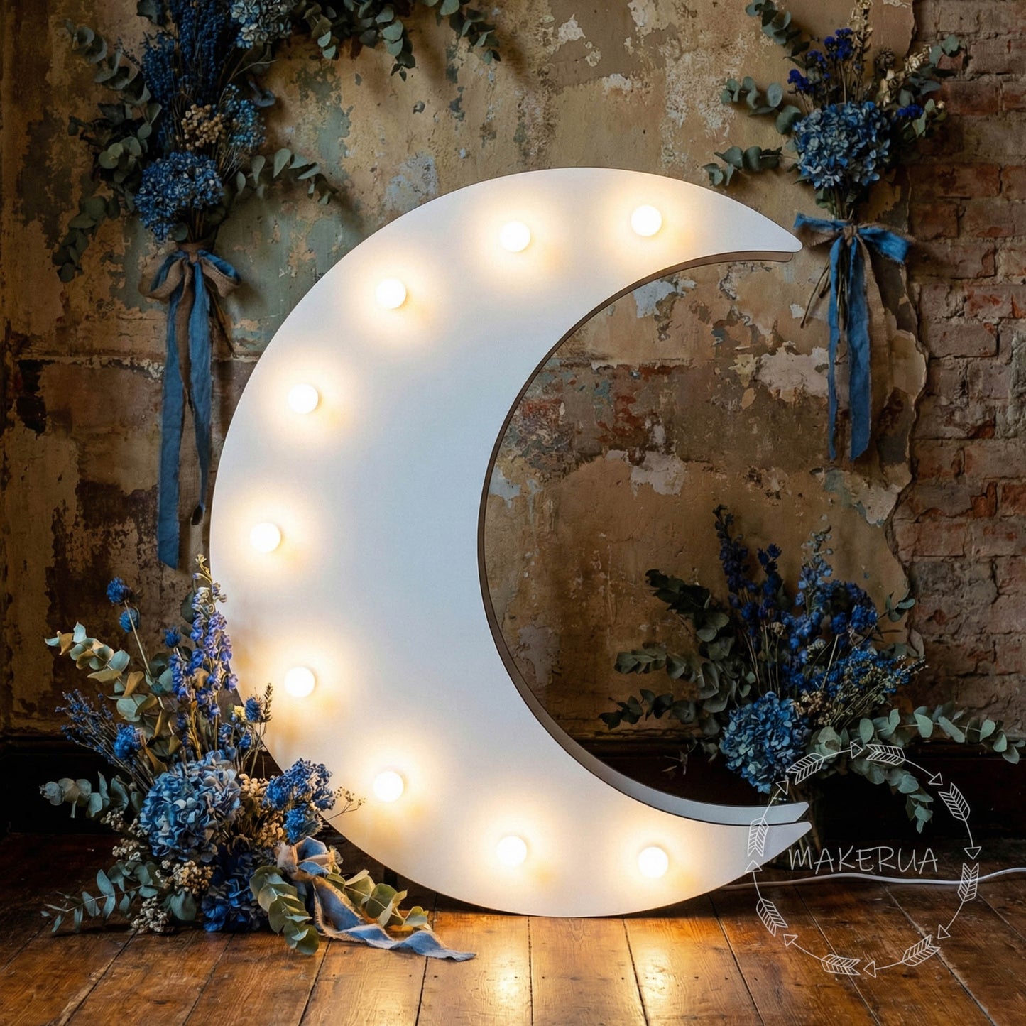 Crescent Moon with LED Bulbs in Set marquee light up giant huge large decorations sign for christmas birthday party neon lamp baby boy decor style2 - MakerUA