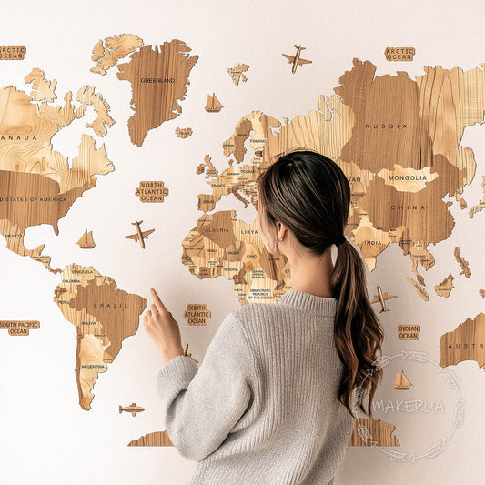 World Map Wooden Home Decor Gifr for Birthday Wedding Road Trip Travel Style Wall Decorations - MakerUA