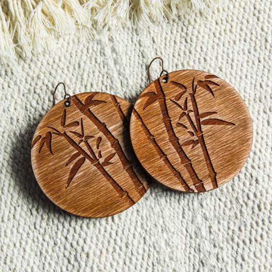 Wooden Earrings bamboo handcrafted summer lightweight shape natural engraved plywood wood boho yoga style burned jewelry - MakerUA