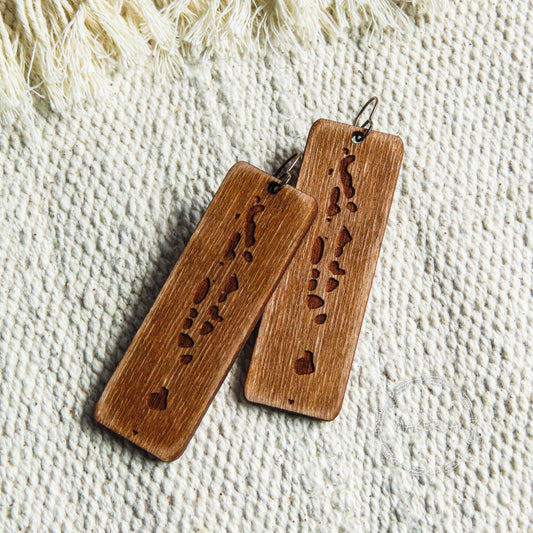 Wooden Earrings Maldives handcrafted summer lightweight shape natural engraved plywood wood boho yoga style burned jewelry - MakerUA