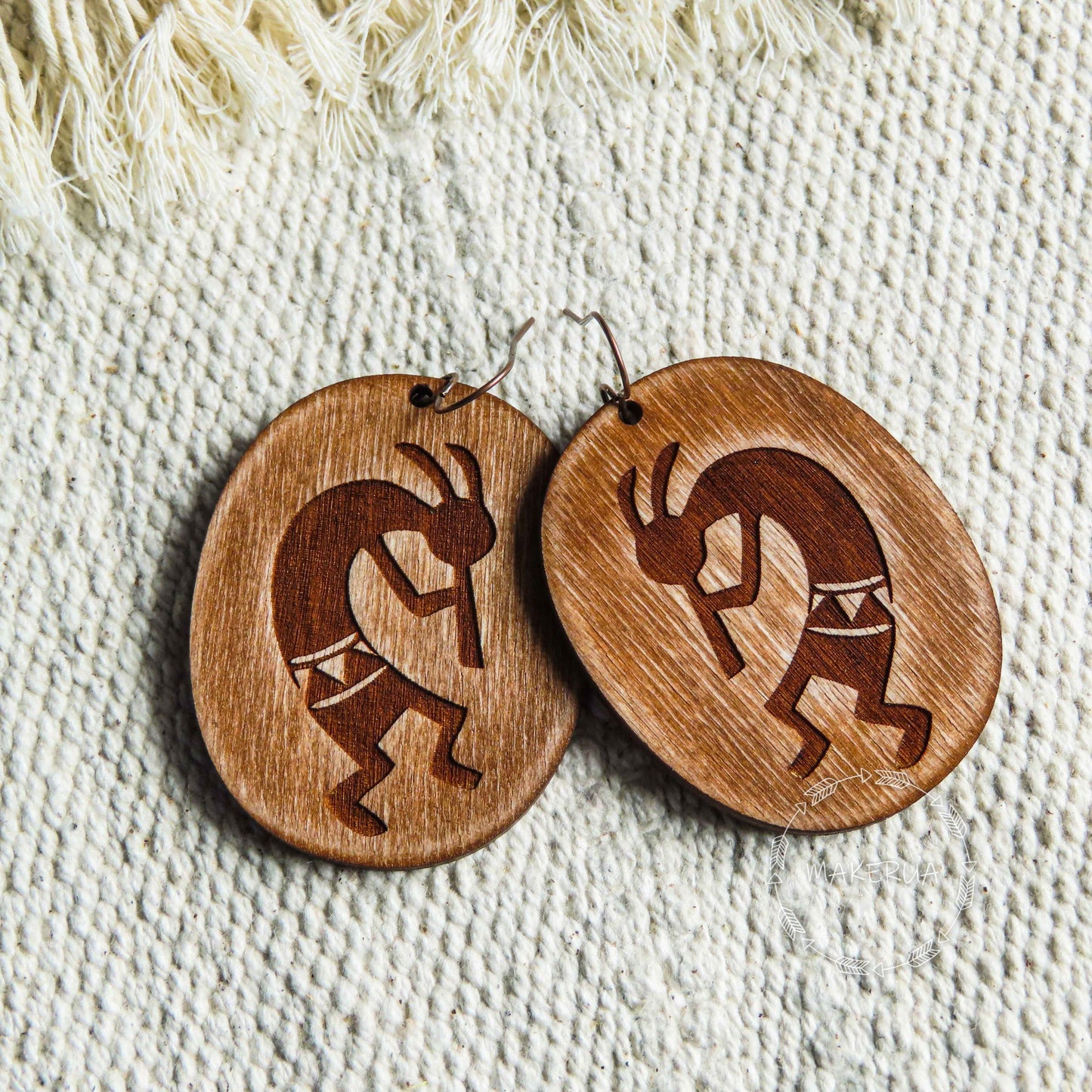 Wooden Earrings handcrafted summer lightweight shape natural engraved plywood wood aboriginal style burned jewelry - MakerUA