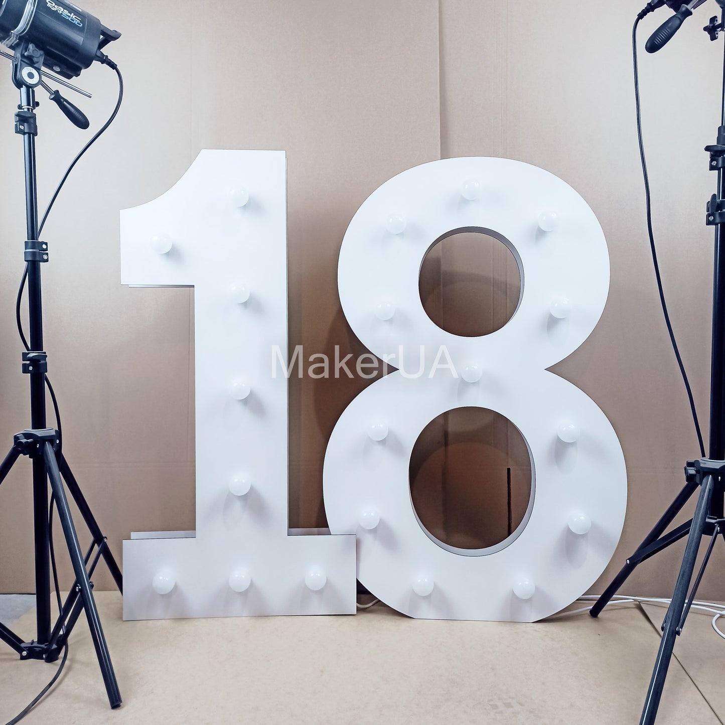 Number 18 Eighteen birthday 1m (3.3ft) + LED Light Bulbs marquee numbers neon sign backdrop white decoration large giant big party props decor NHW18 - MakerUA