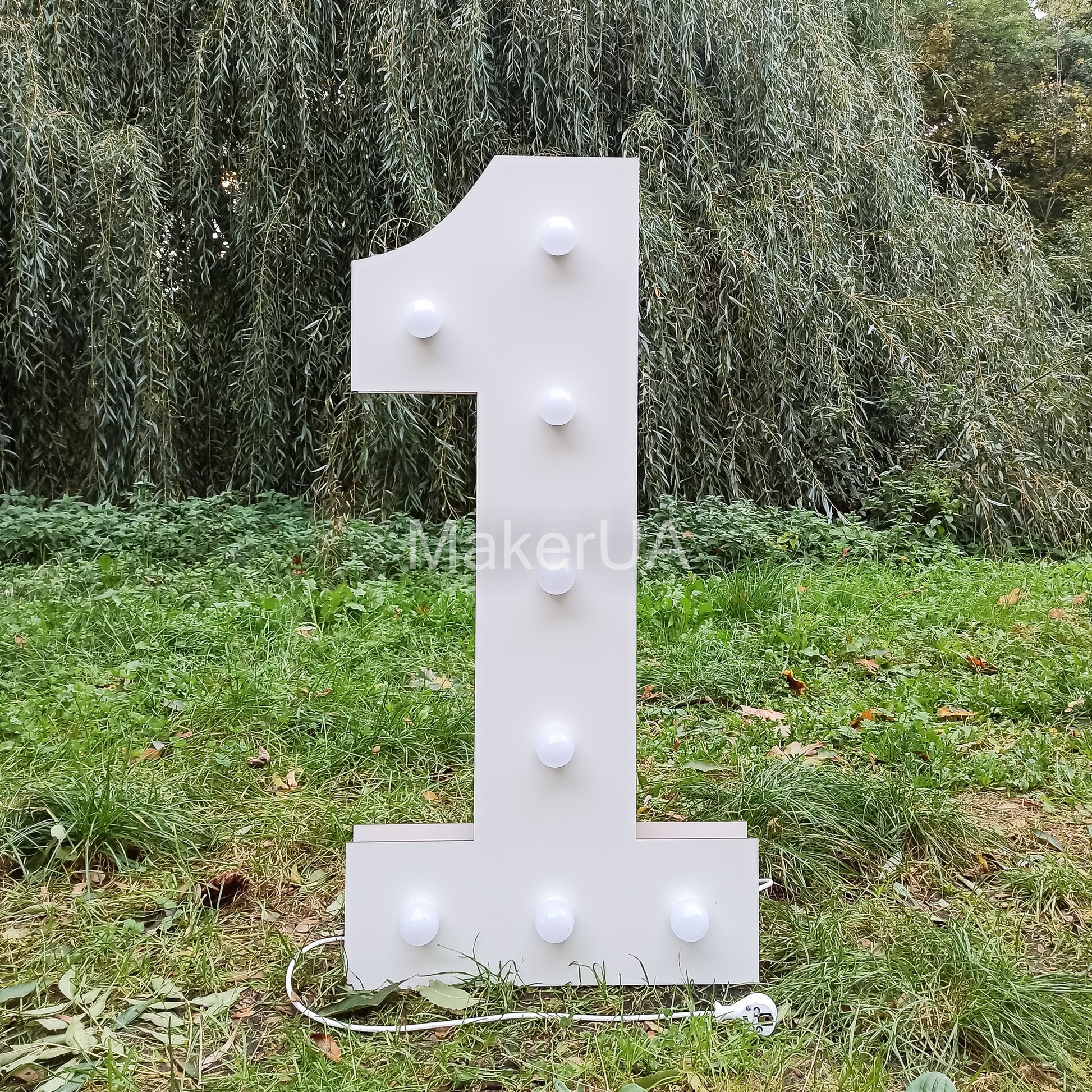 Number 1 One 1st First birthday 1m (3.3ft) + LED Light Bulbs marquee numbers neon sign backdrop white decoration large giant big party props decor NHW1 - MakerUA