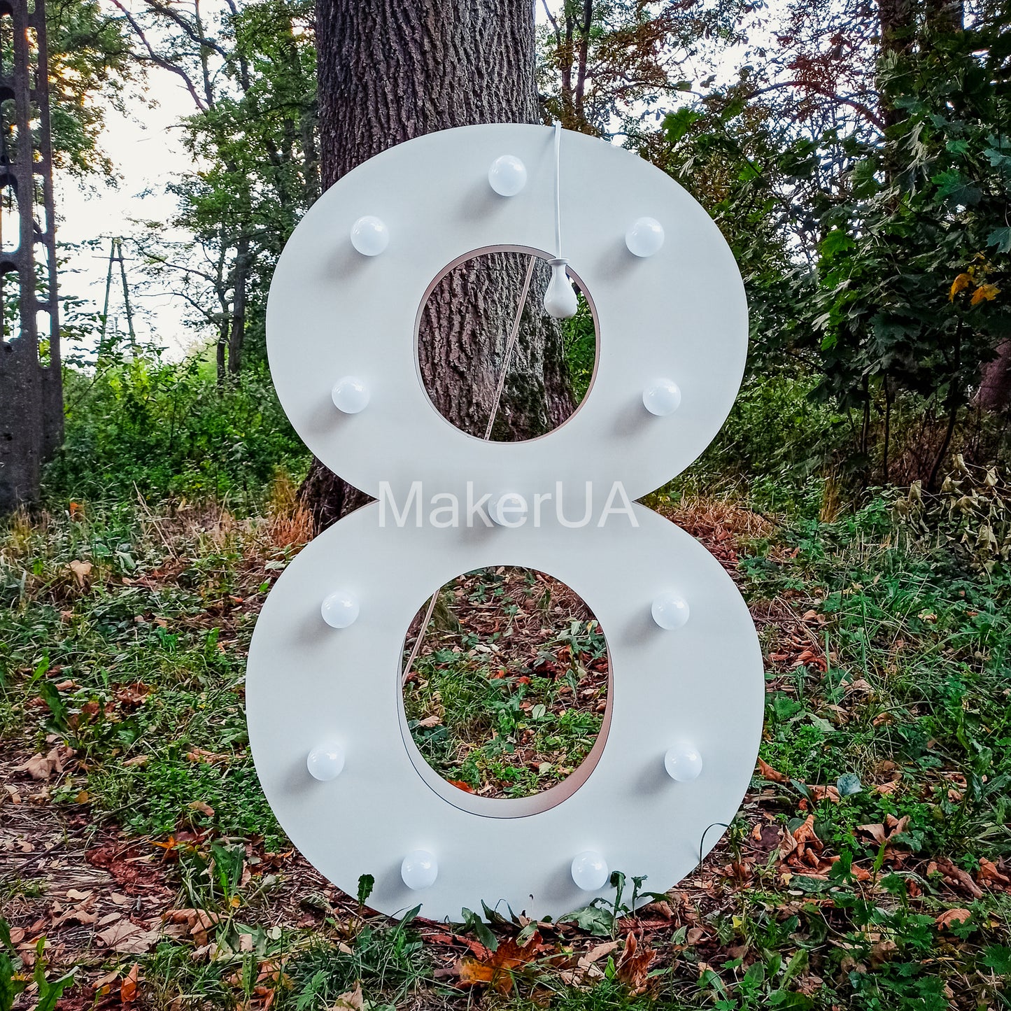 Number 8 Eight birthday 1m (3.3ft) + LED Light Bulbs marquee numbers neon sign backdrop white decoration large giant big party props decor NHW8 - MakerUA