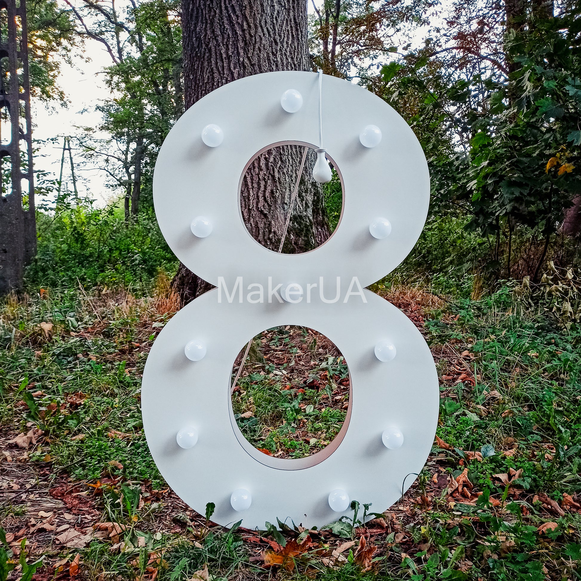 Number 8 Eight birthday 1m (3.3ft) + LED Light Bulbs marquee numbers neon sign backdrop white decoration large giant big party props decor NHW8 - MakerUA