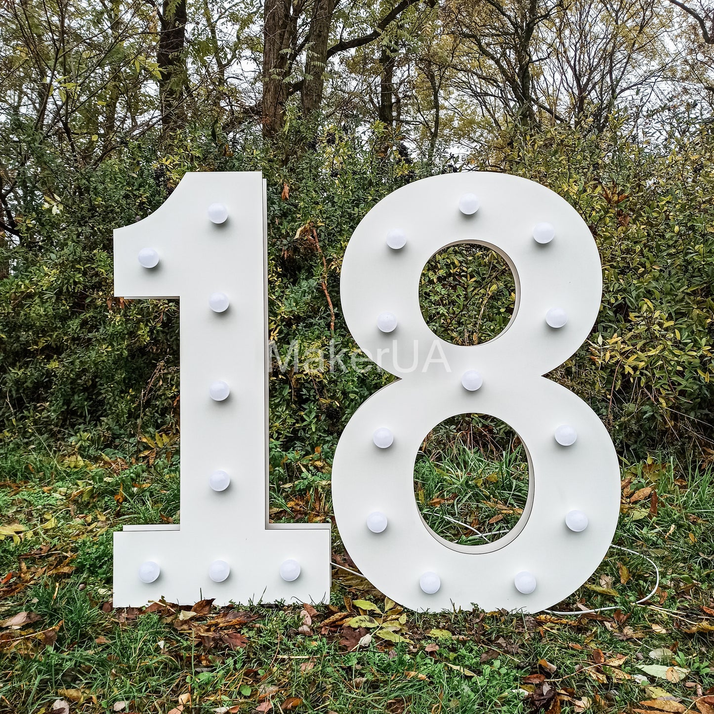 Number 18 Eighteen birthday 1m (3.3ft) + LED Light Bulbs marquee numbers neon sign backdrop white decoration large giant big party props decor NHW18 - MakerUA