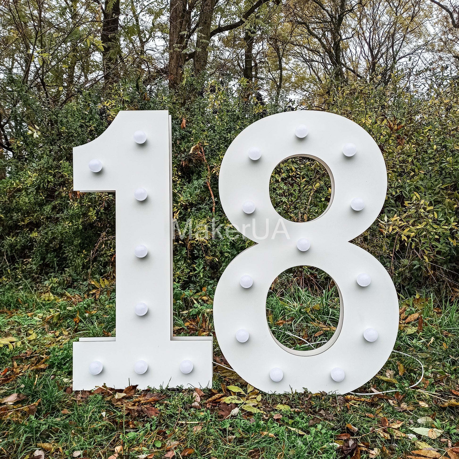 Number 18 Eighteen birthday 1m (3.3ft) + LED Light Bulbs marquee numbers neon sign backdrop white decoration large giant big party props decor NHW18 - MakerUA