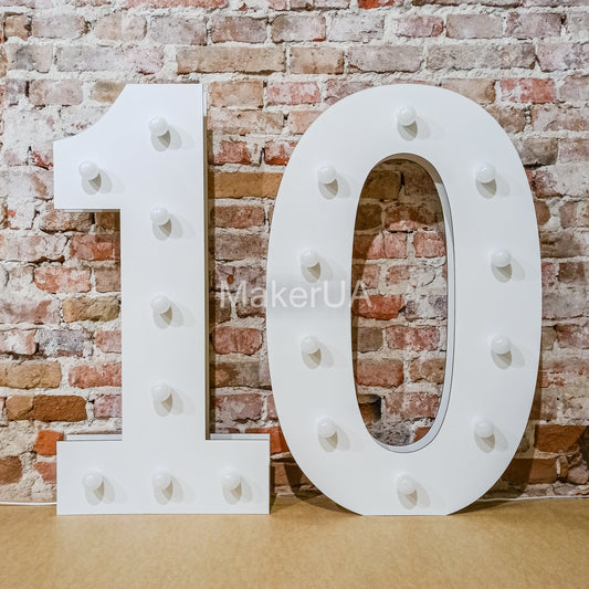Number 10 Ten birthday 1m (3.3ft) + LED Light Bulbs marquee numbers neon sign backdrop white decoration large giant big party props decor NHW10 - MakerUA