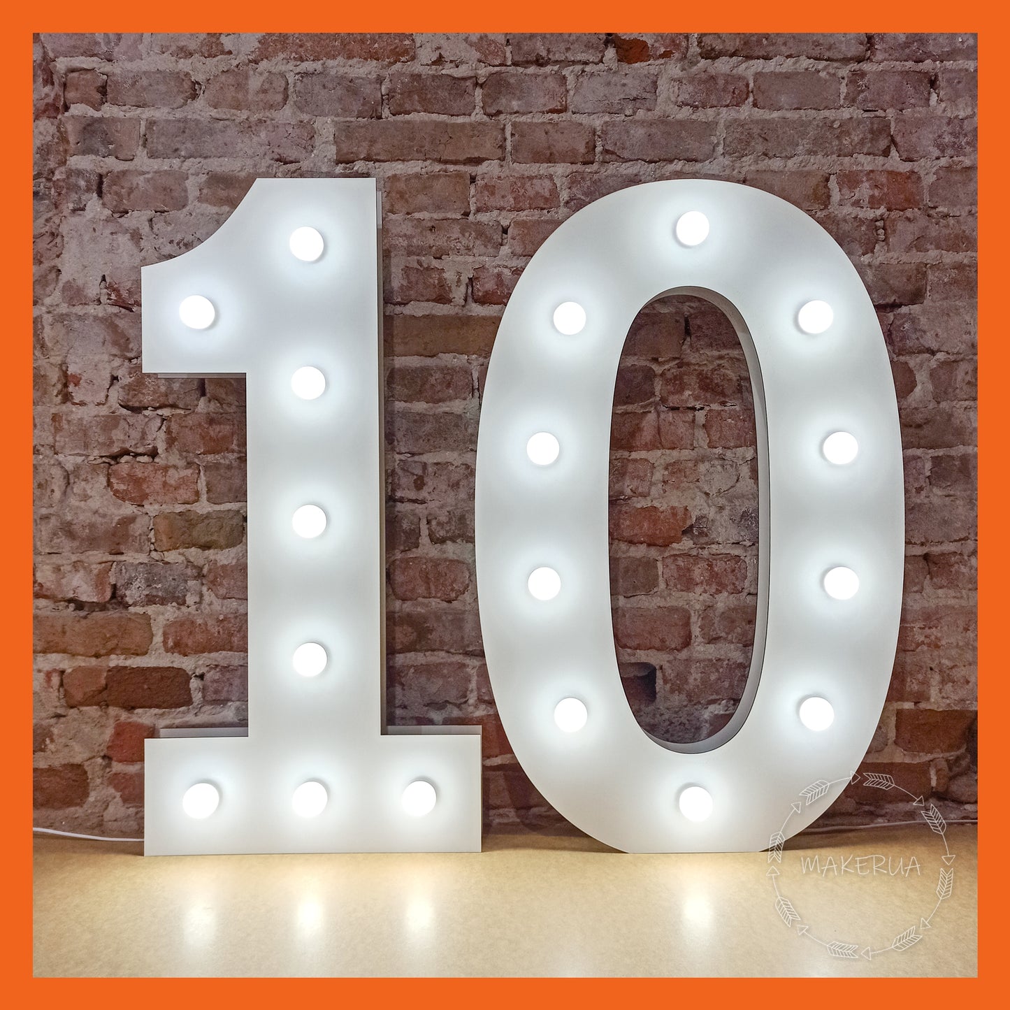 Number 10 Ten birthday 1m (3.3ft) + LED Light Bulbs marquee numbers neon sign backdrop white decoration large giant big party props decor NHW10 - MakerUA
