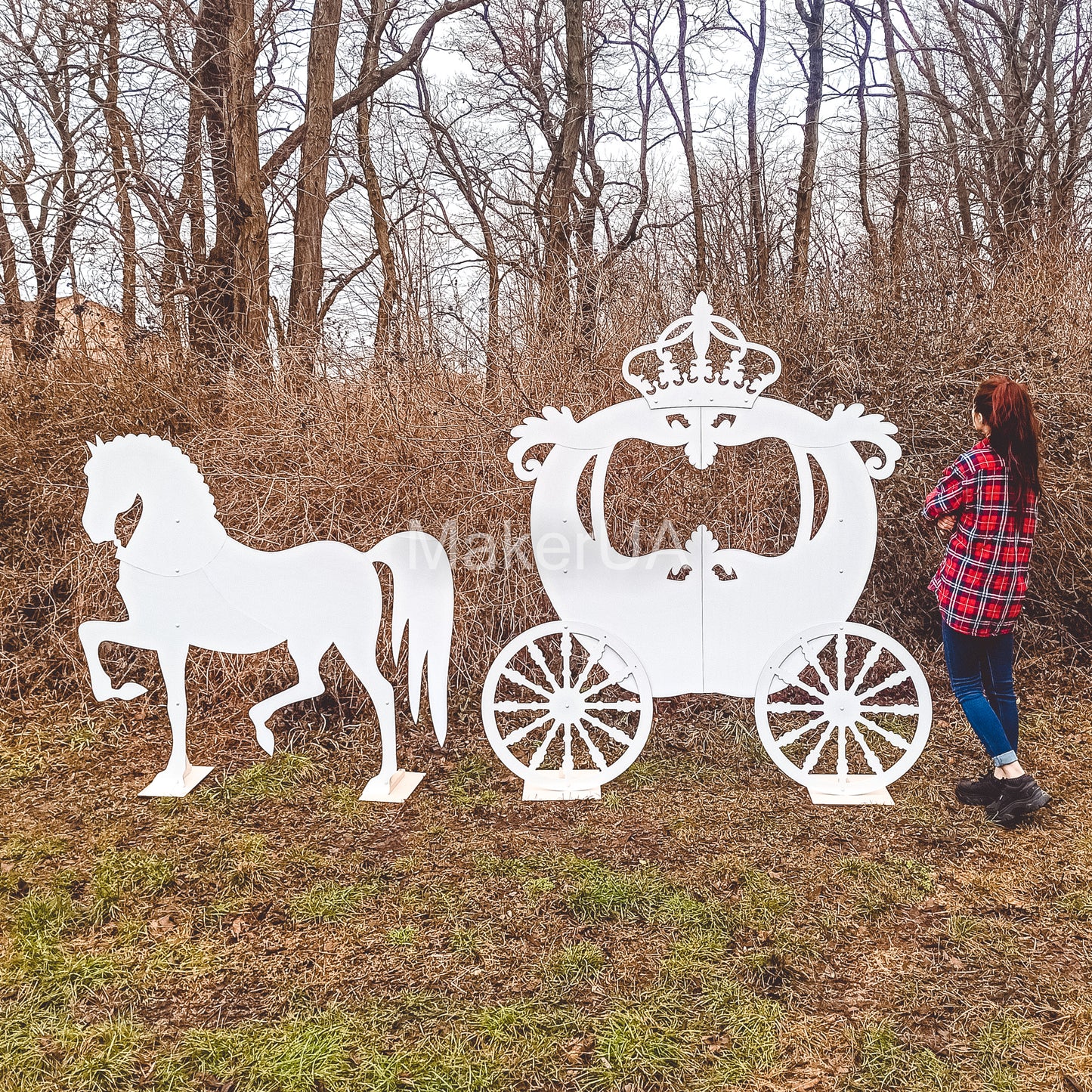 Horse Carriage Decorations birthday wedding baby shower princess girl decor free standing life size unicorn coach event party props photo booth - MakerUA