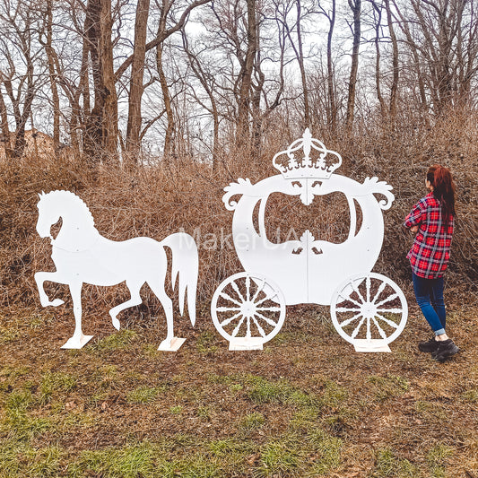 Horse Carriage Decorations birthday wedding baby shower princess girl decor free standing life size unicorn coach event party props photo booth - MakerUA