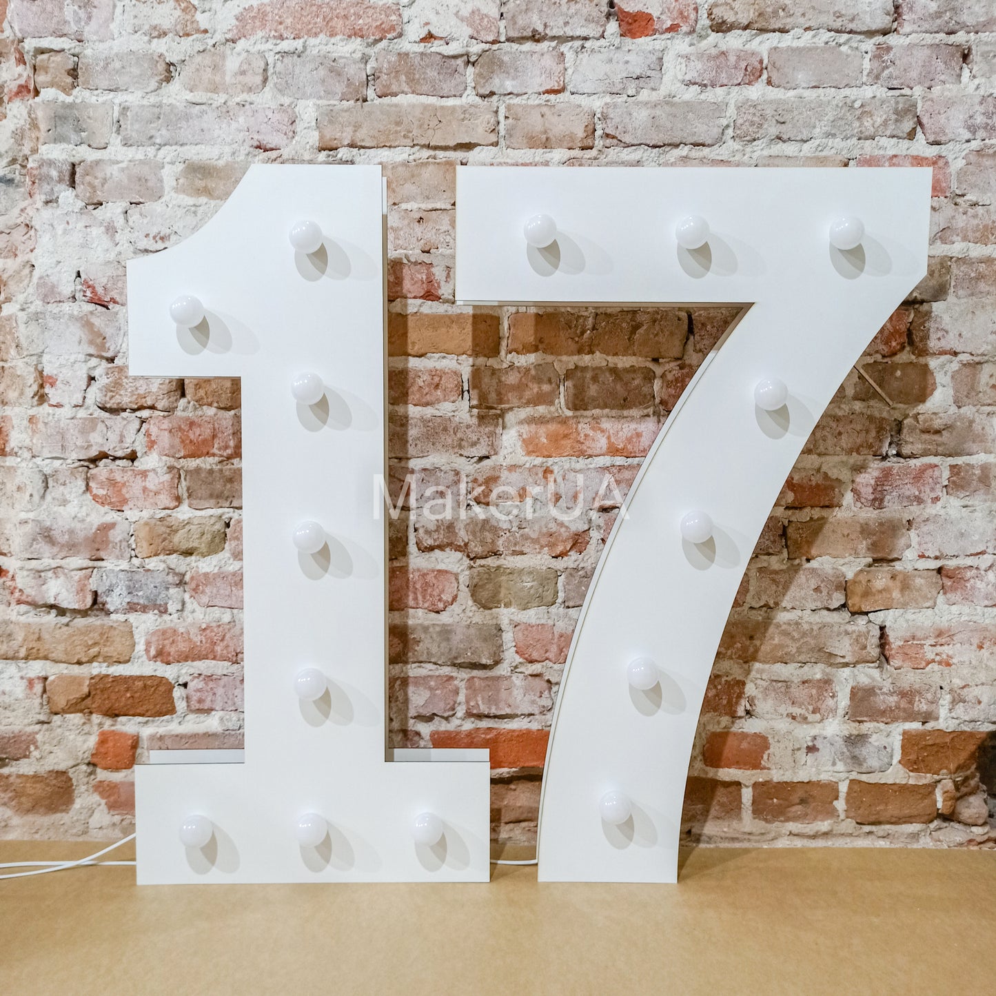 Number 17 Seventeen birthday 1m (3.3ft) + LED Light Bulbs marquee numbers neon sign backdrop white decoration large giant big party props decor NHW17 - MakerUA