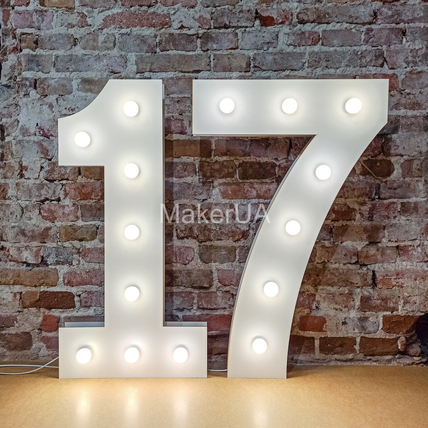 Number 17 Seventeen birthday 1m (3.3ft) + LED Light Bulbs marquee numbers neon sign backdrop white decoration large giant big party props decor NHW17 - MakerUA