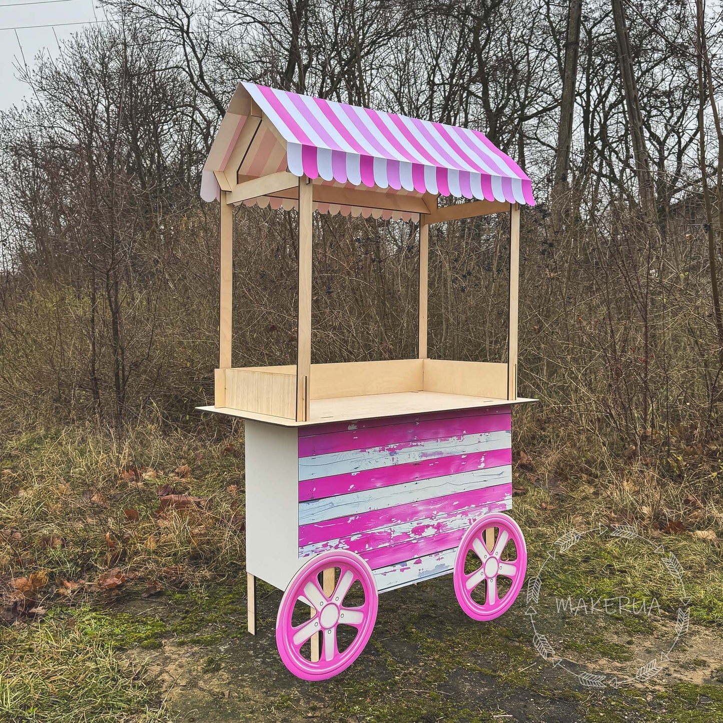 Sweet Candy Cart Birthday Wedding Party Props Decorations Cake Stand Table Barbie Pink Girl Wheel Display Carriage Bar Baby Shower Event Decor - MakerUA