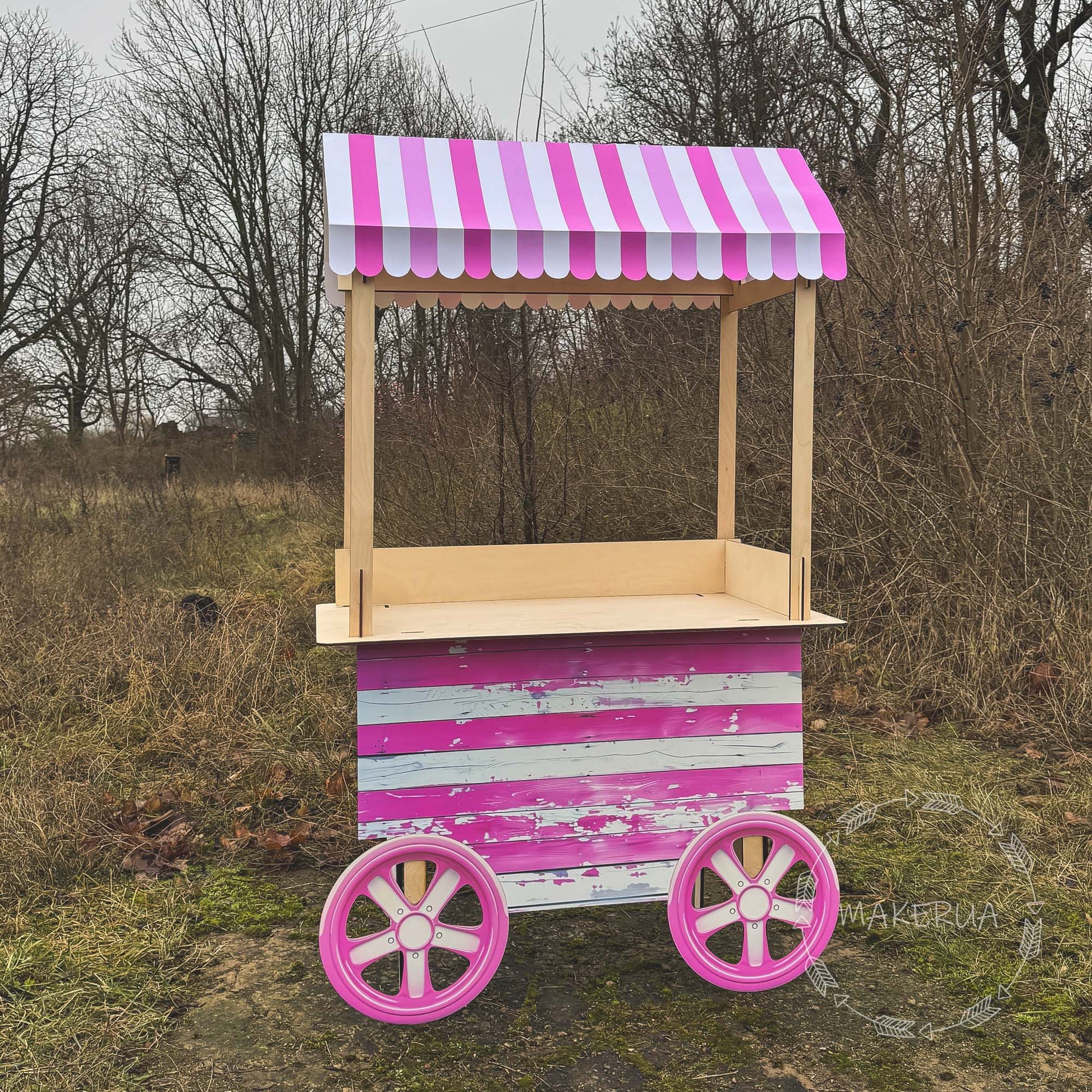 Sweet Candy Cart Birthday Wedding Party Props Decorations Cake Stand Table Barbie Pink Girl Wheel Display Carriage Bar Baby Shower Event Decor - MakerUA