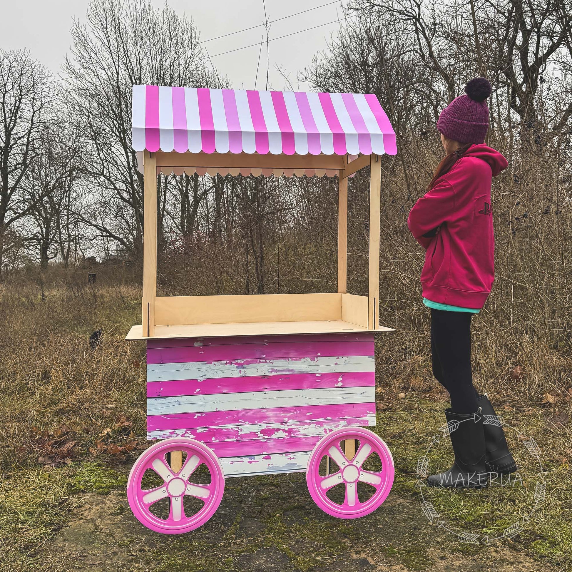 Sweet Candy Cart Birthday Wedding Party Props Decorations Cake Stand Table Barbie Pink Girl Wheel Display Carriage Bar Baby Shower Event Decor - MakerUA