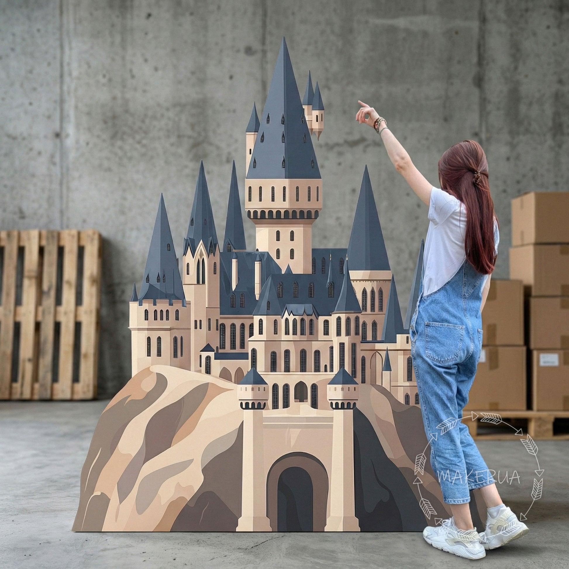 Wizard School Castle Backdrop Large Magic Academy PVC Photo Standee Life Size Party Decor Boy on Broom Inspired Banner Royal Fantasy Cutout - MakerUA