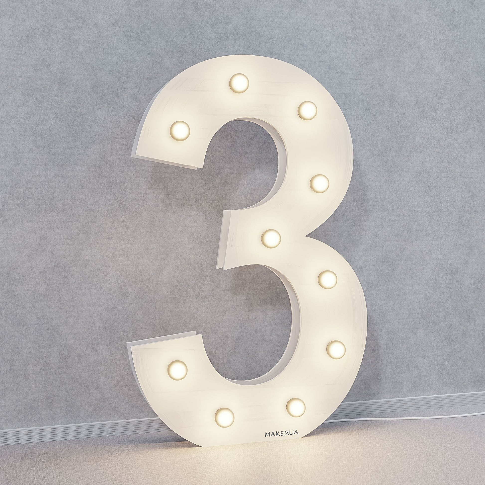 Number 3 Three birthday 1m (3.3ft) + LED Light Bulbs marquee numbers neon sign backdrop white decoration large giant big party props decor NHW3 - MakerUA