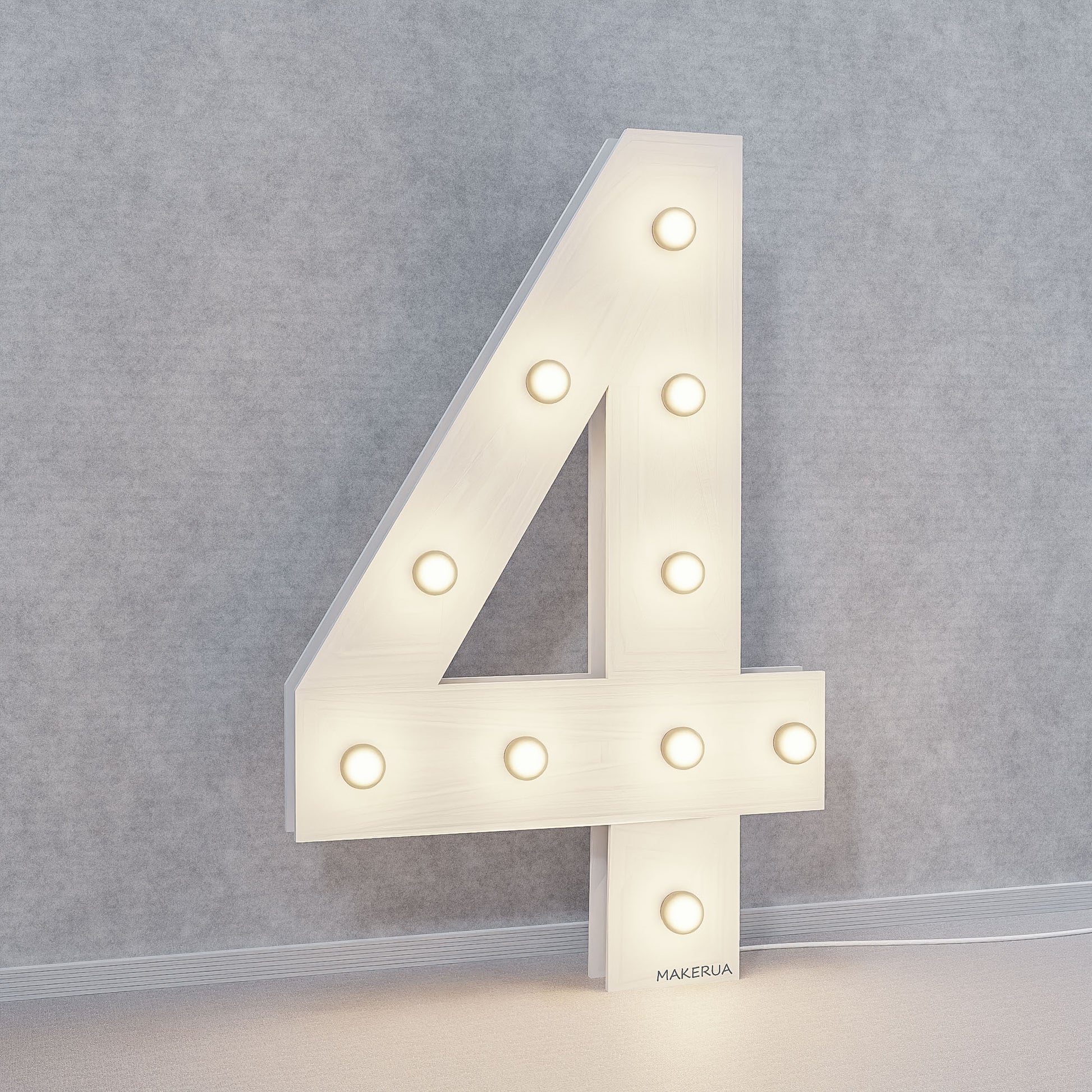 Number 4 Four birthday 1m (3.3ft) + LED Light Bulbs marquee numbers neon sign backdrop white decoration large giant big party props decor NHW4 - MakerUA