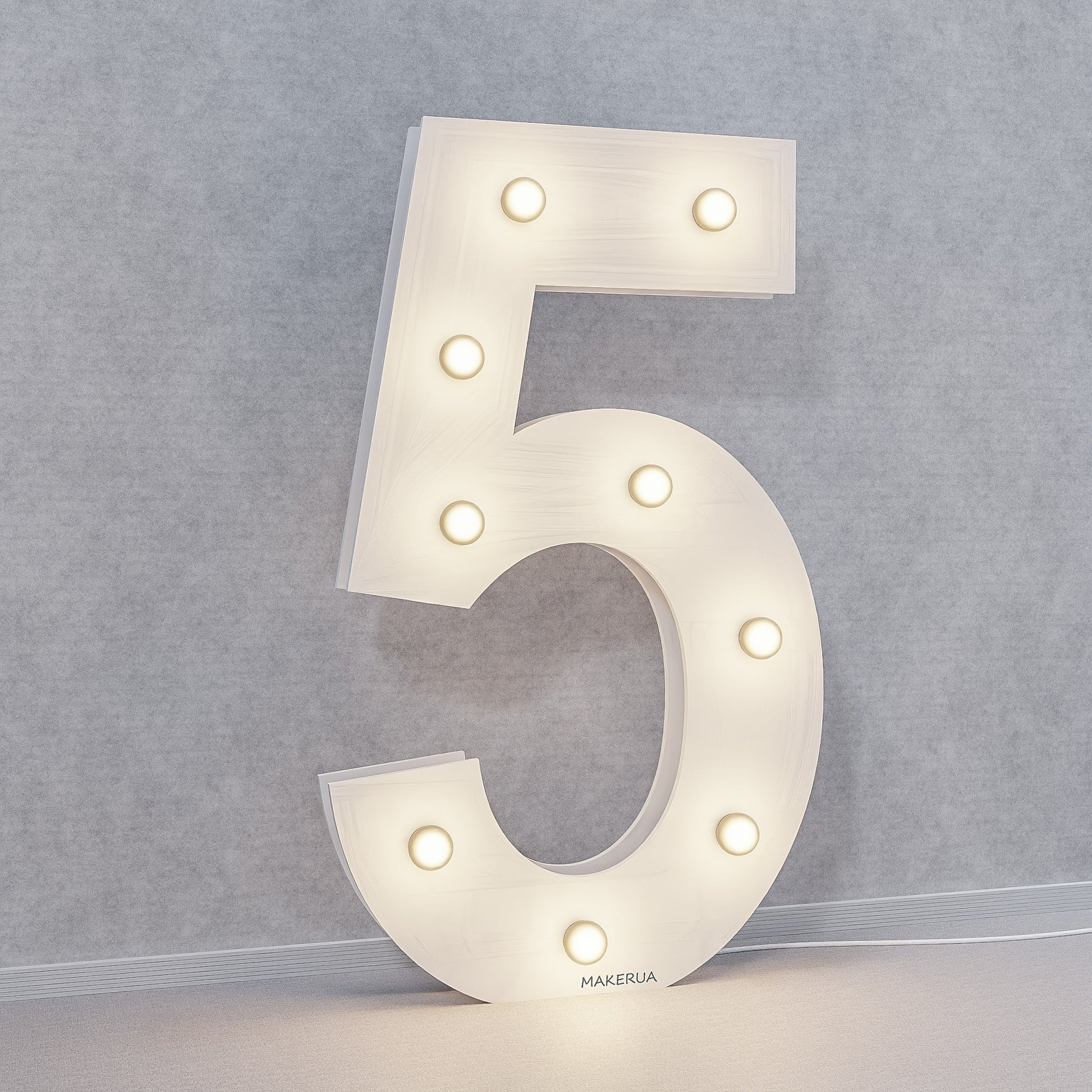 Number 5 Five birthday 1m (3.3ft) + LED Light Bulbs marquee numbers neon sign backdrop white decoration large giant big party props decor NHW5 - MakerUA