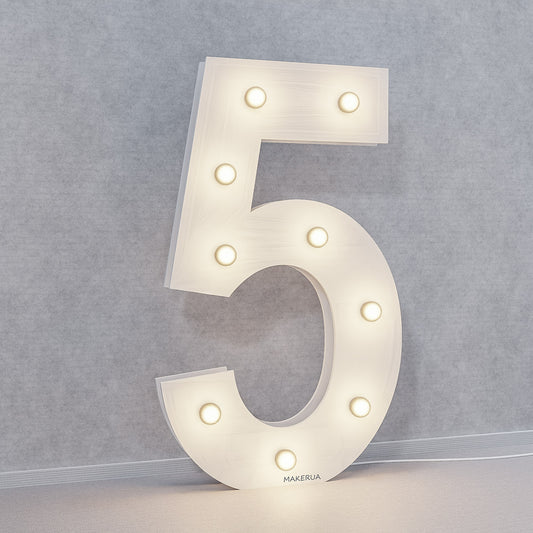 Number 5 Five birthday 1m (3.3ft) + LED Light Bulbs marquee numbers neon sign backdrop white decoration large giant big party props decor NHW5 - MakerUA