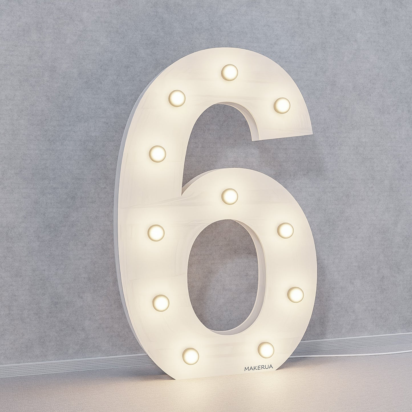 Number 6 Six birthday 1m (3.3ft) + LED Light Bulbs marquee numbers neon sign backdrop white decoration large giant big party props decor NHW6 - MakerUA