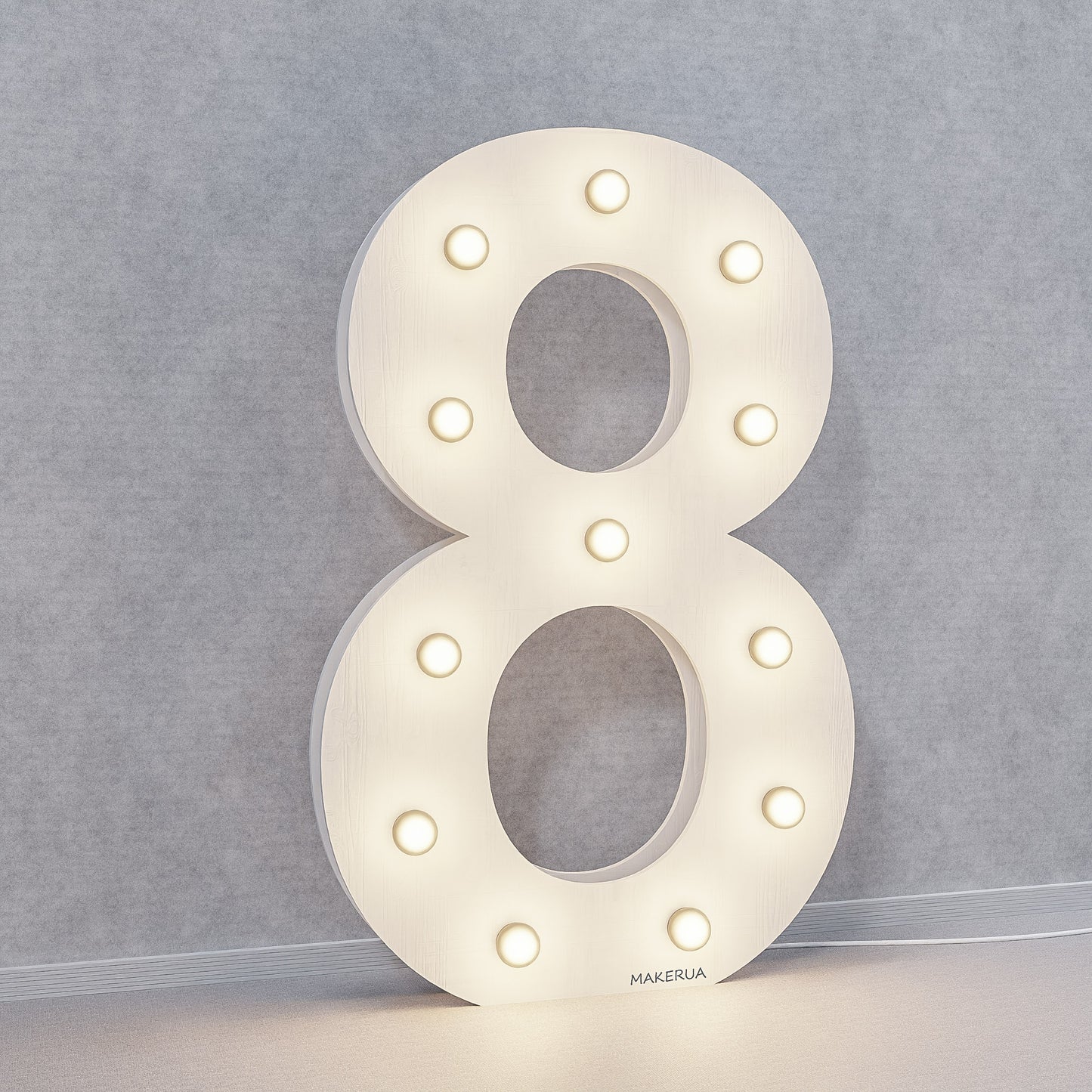 Number 8 Eight birthday 1m (3.3ft) + LED Light Bulbs marquee numbers neon sign backdrop white decoration large giant big party props decor NHW8 - MakerUA