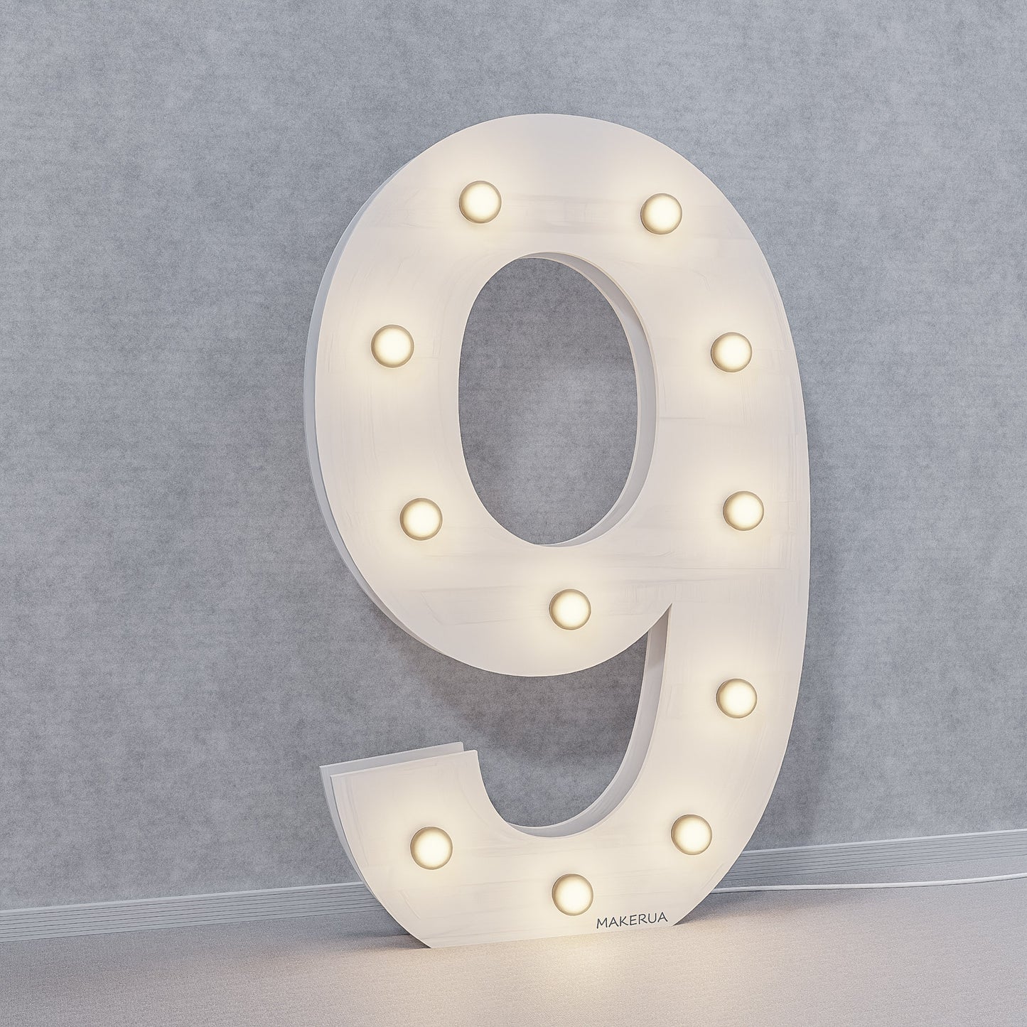 Number 9 Nine birthday 1m (3.3ft) + LED Light Bulbs marquee numbers neon sign backdrop white decoration large giant big party props decor NHW9 - MakerUA