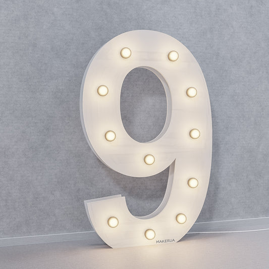 Number 9 Nine birthday 1m (3.3ft) + LED Light Bulbs marquee numbers neon sign backdrop white decoration large giant big party props decor NHW9 - MakerUA