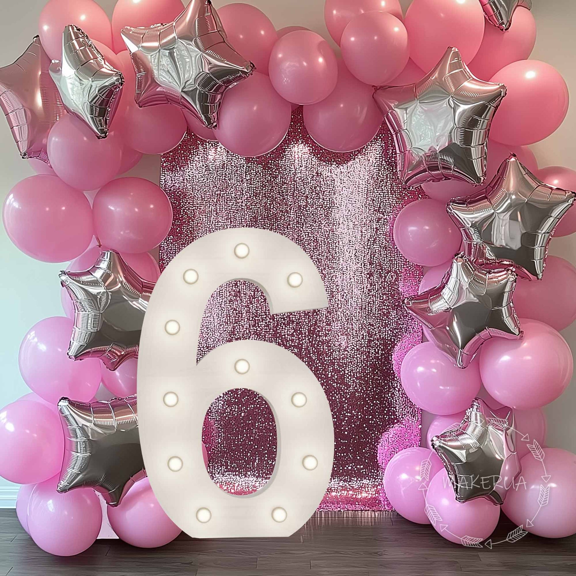 Number 6 Six birthday 1m (3.3ft) + LED Light Bulbs marquee numbers neon sign backdrop white decoration large giant big party props decor NHW6 - MakerUA