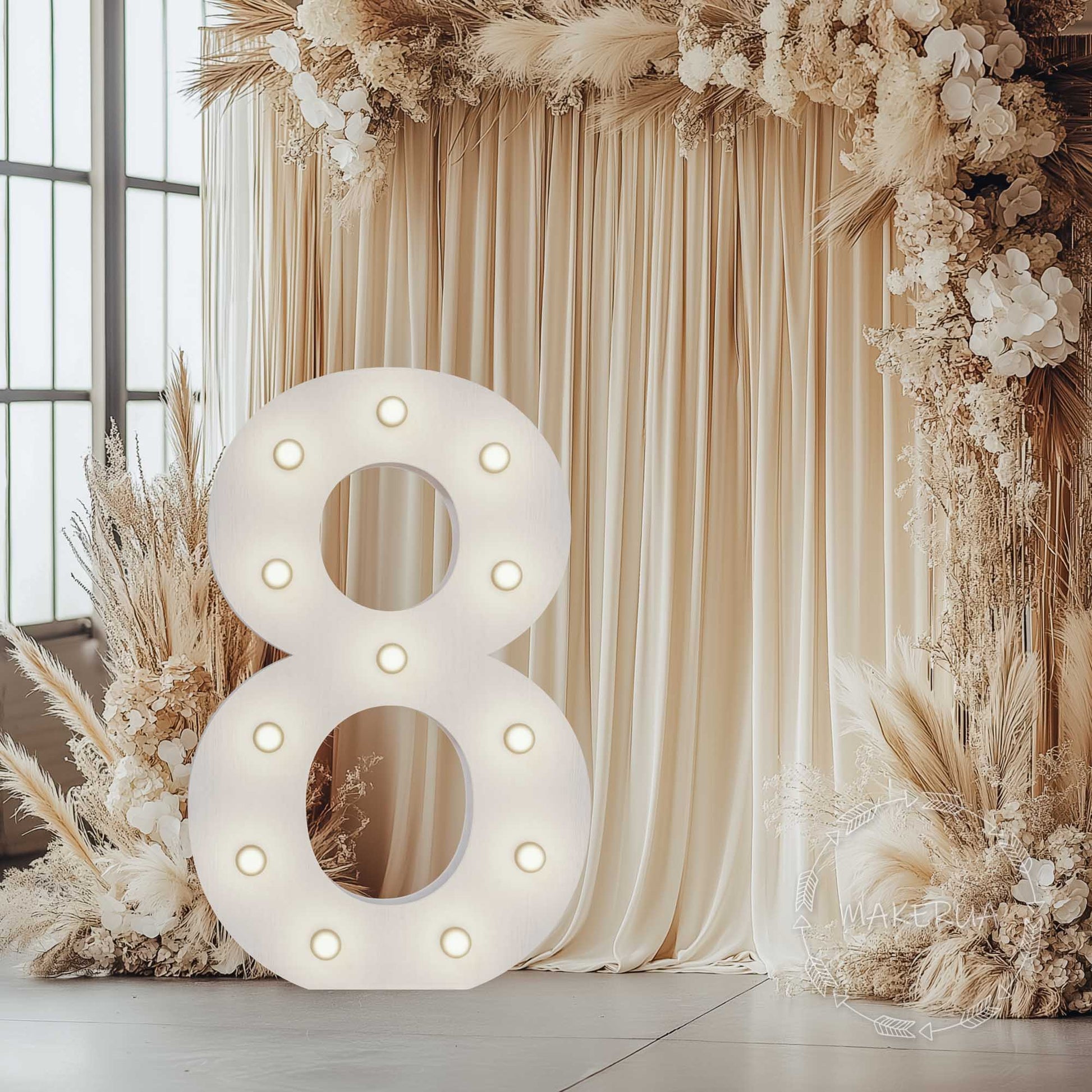 Number 8 Eight birthday 1m (3.3ft) + LED Light Bulbs marquee numbers neon sign backdrop white decoration large giant big party props decor NHW8 - MakerUA