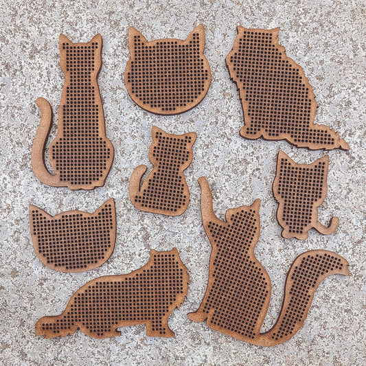 Set of 8 Cross Stitch Blank cat embroidery decorations pendant wooden shapes for DIY jewelry cute gift wood bead hobby thread home decor ornaments needlecraft style - MakerUA