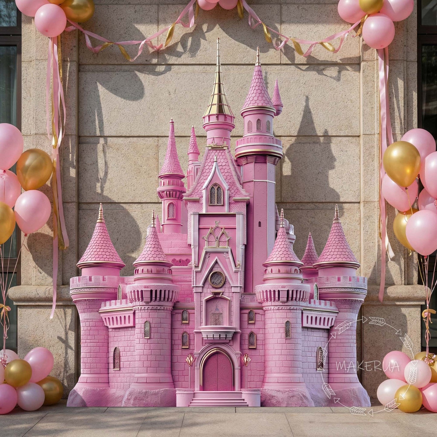 Pink Princess Castle PVC Backdrop Large Doll Dream House Party Prop Decor Photo Standee Life Size Royal Christening Baby Girl Fairytale Cutout - MakerUA