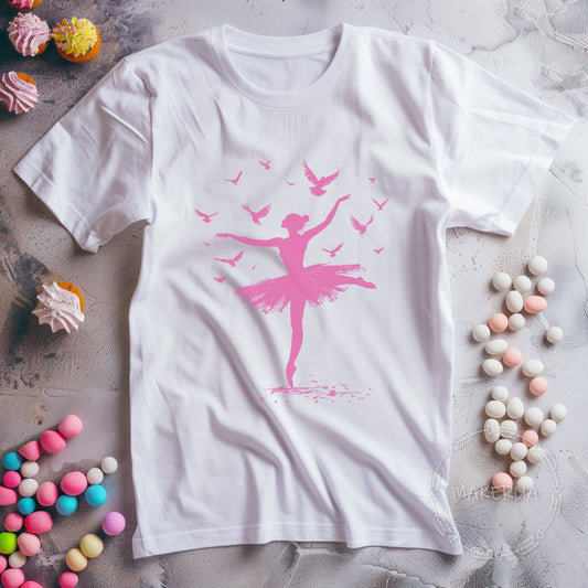 T-shirt ballet dance cute black white cotton tee shirt print gift birthday - MakerUA