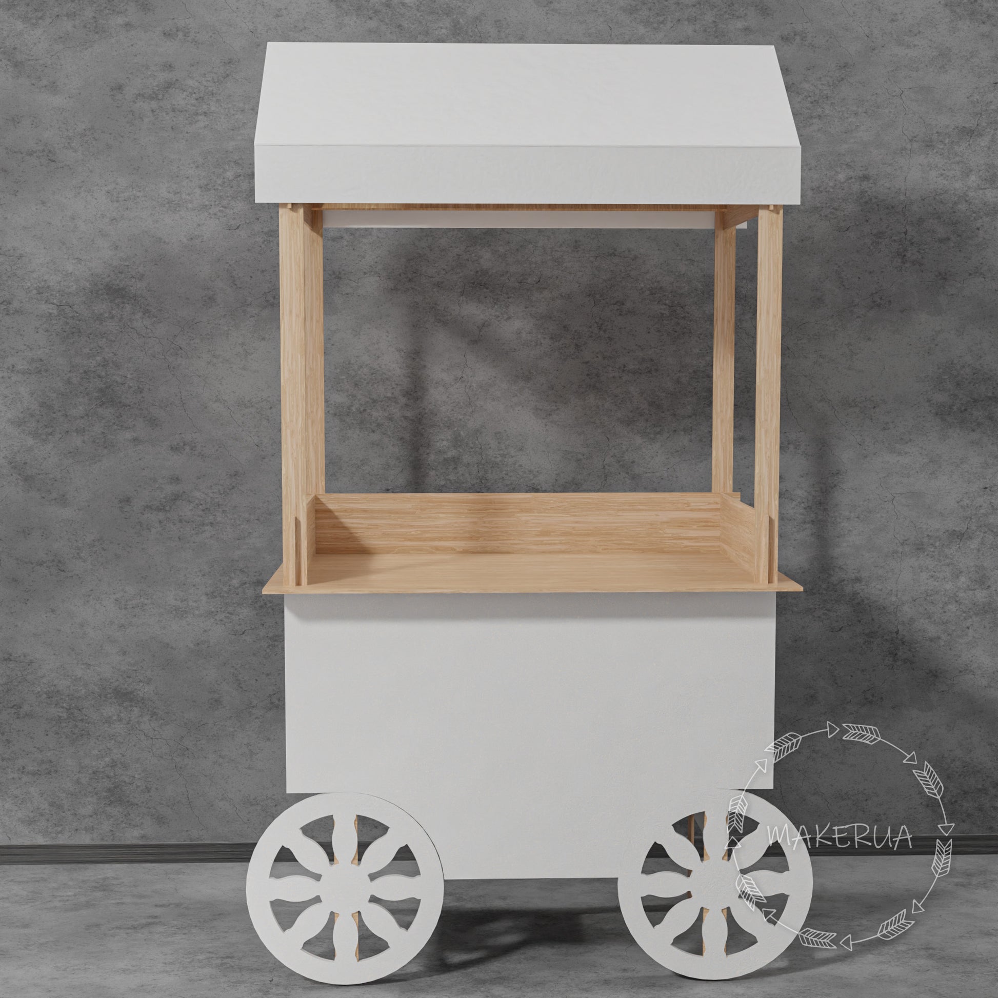 White Wooden Cart stand display wedding birthday product display stand food catering event festival christmas market wheels bar party decor - MakerUA