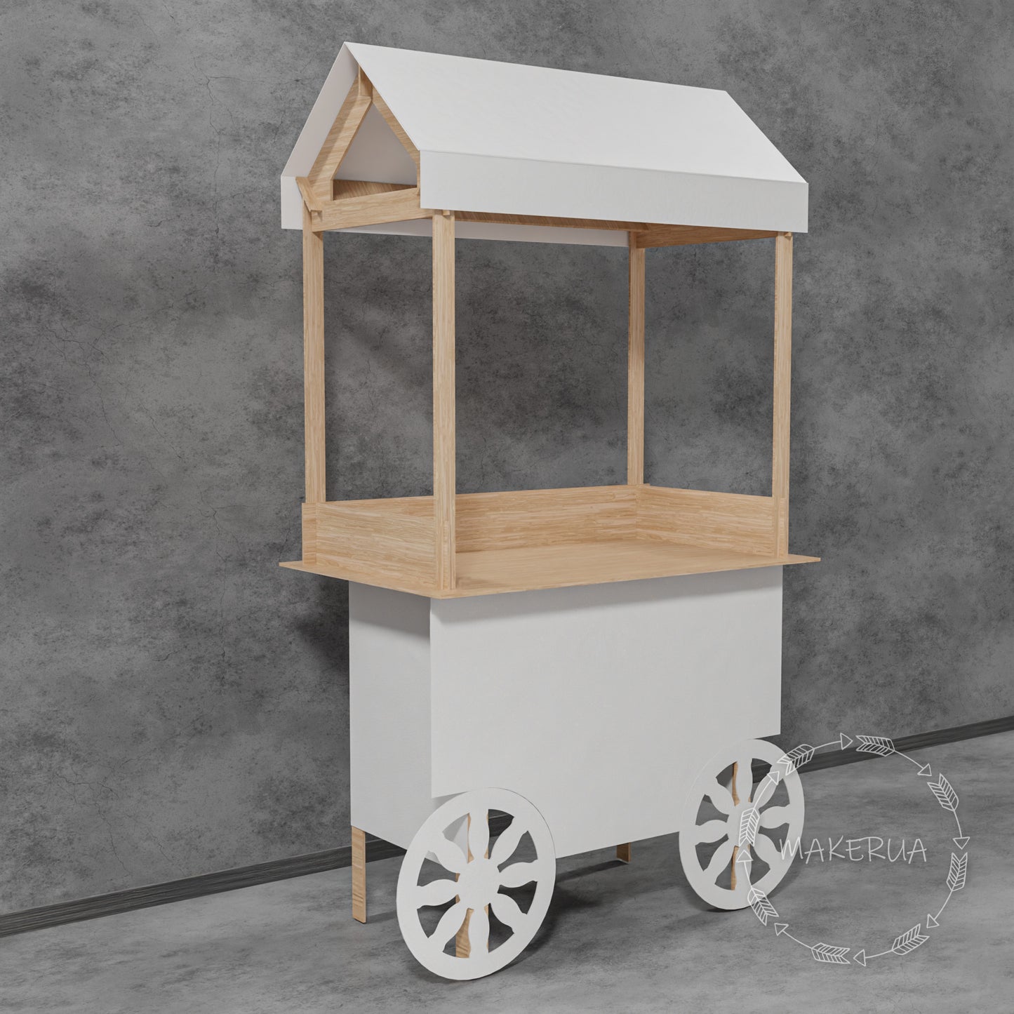 White Wooden Cart stand display wedding birthday product display stand food catering event festival christmas market wheels bar party decor - MakerUA