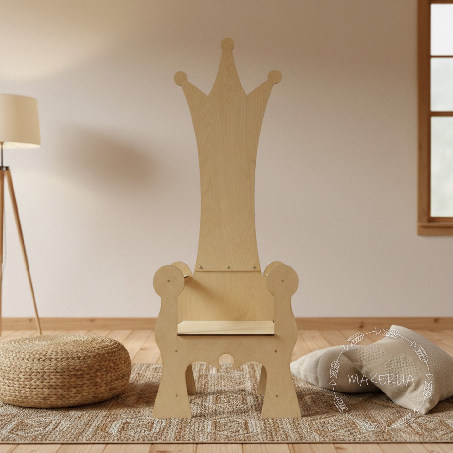 Wooden chair with a crown design in a room setting