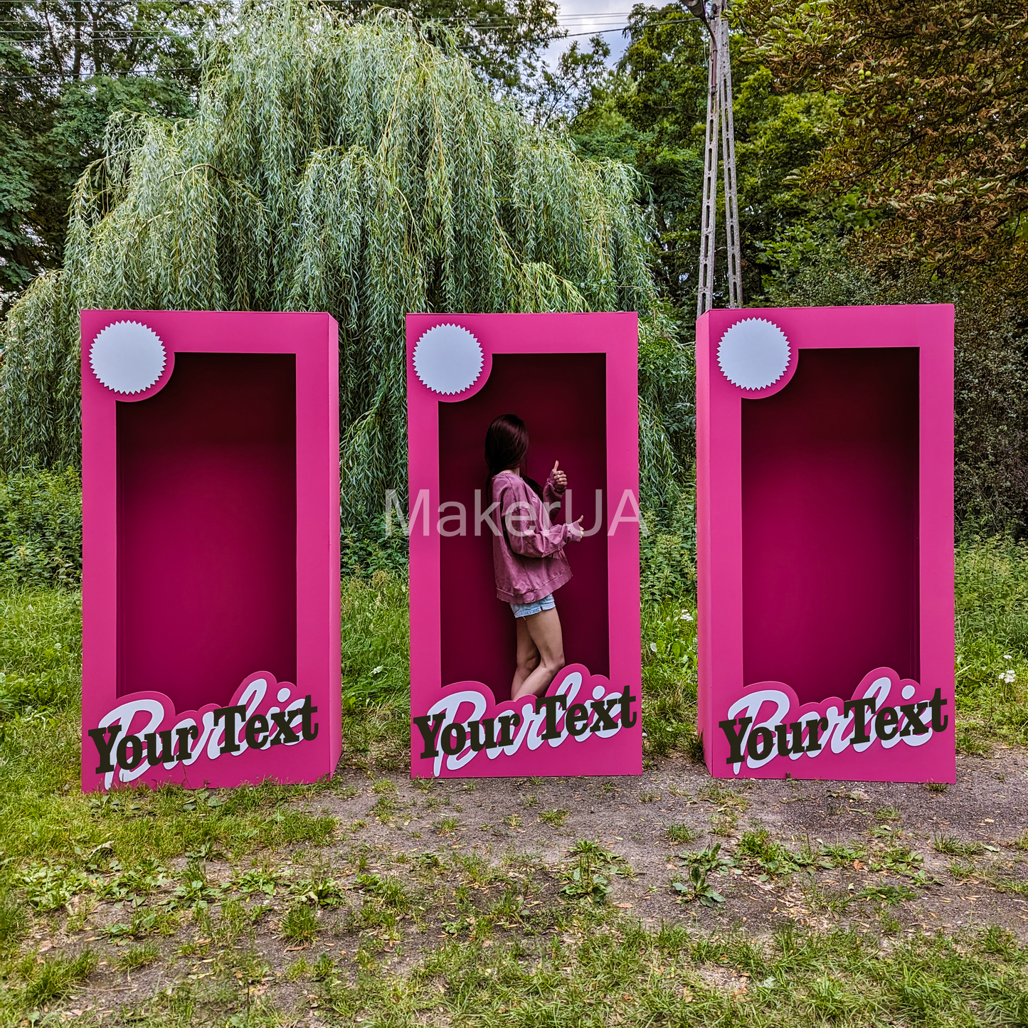 Pink Photo Box Decorations Birthday Party Prop Frame Life Size Lifesize Personalized Name Girl Booth Custom Decor - MakerUA