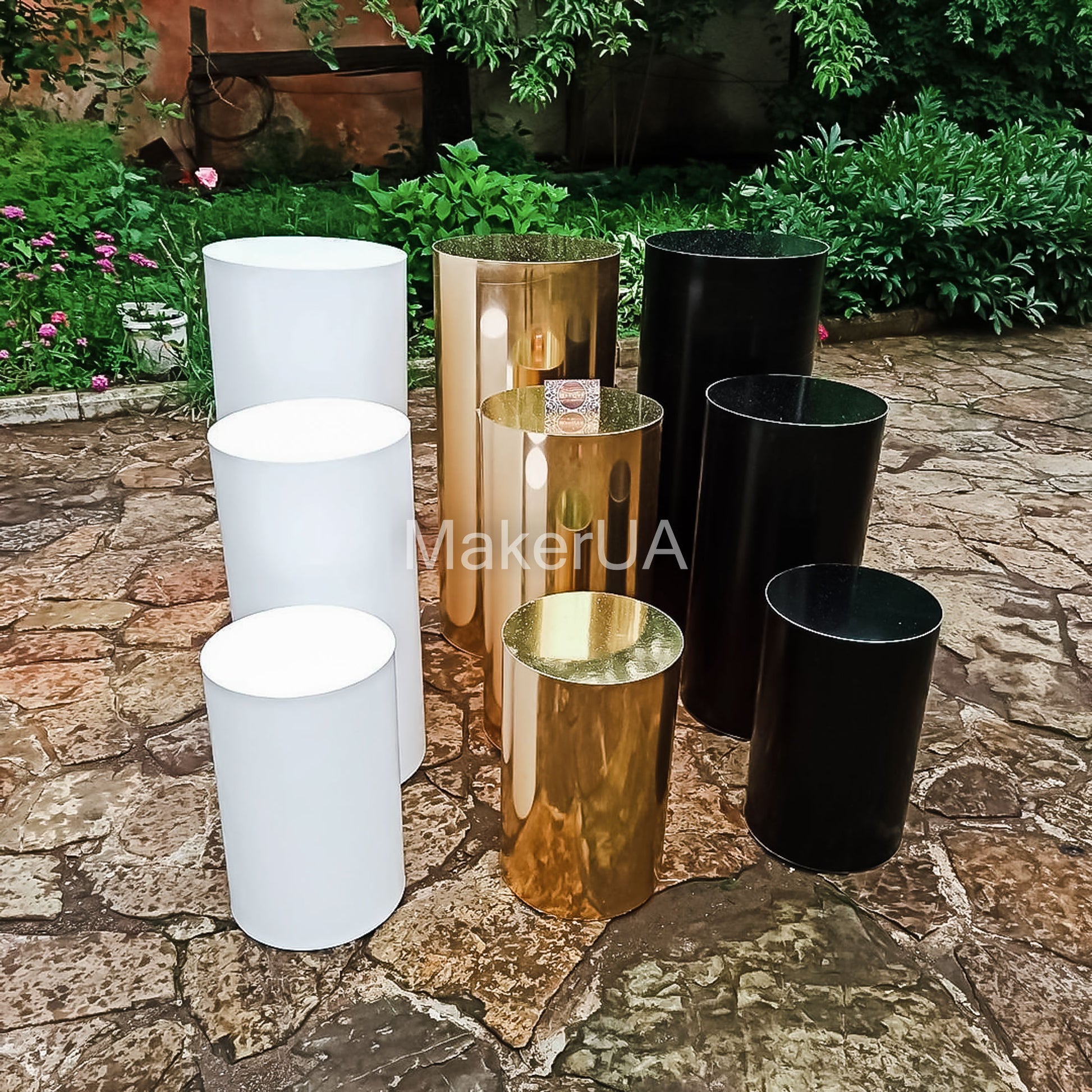 3pcs/set plinth stand column cylinder pedestal display pillar white silver gold black round table cake flower wedding birthday party - MakerUA