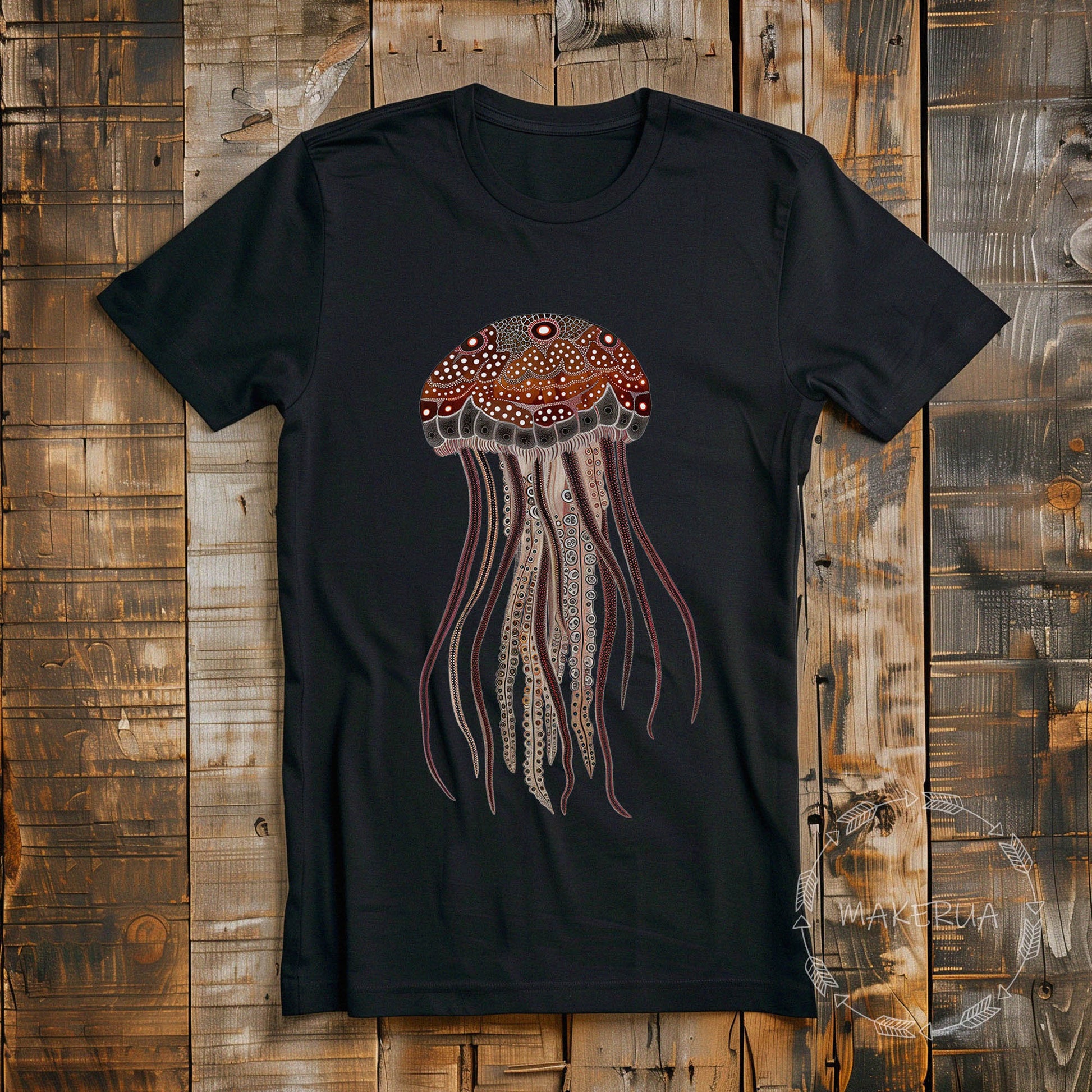 T-shirt jellyfish fish aborigines australia style white black tee shirt print gift birthday - MakerUA